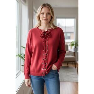 Express Red Lace-Up Front (or Back) Women's Sweater Size‎ Small